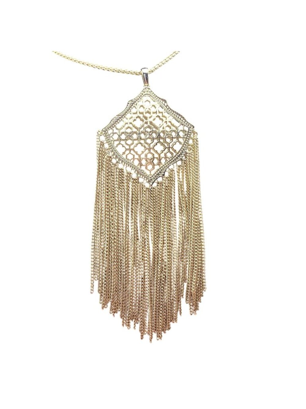 Kendra Scott Silver Filigree Tassel Necklace Long Chain Statement